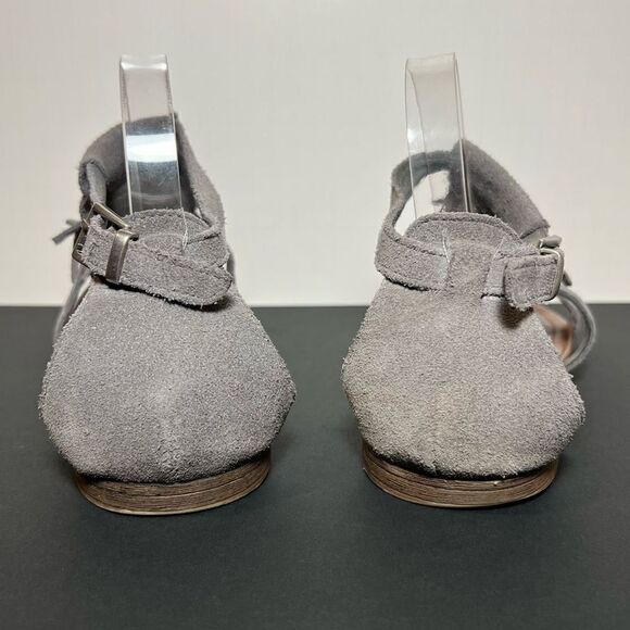 Womens MINNETONKA Maui Grey Leather Fringe Ankle Strap Sandals / Size 8 - Picture 4 of 8